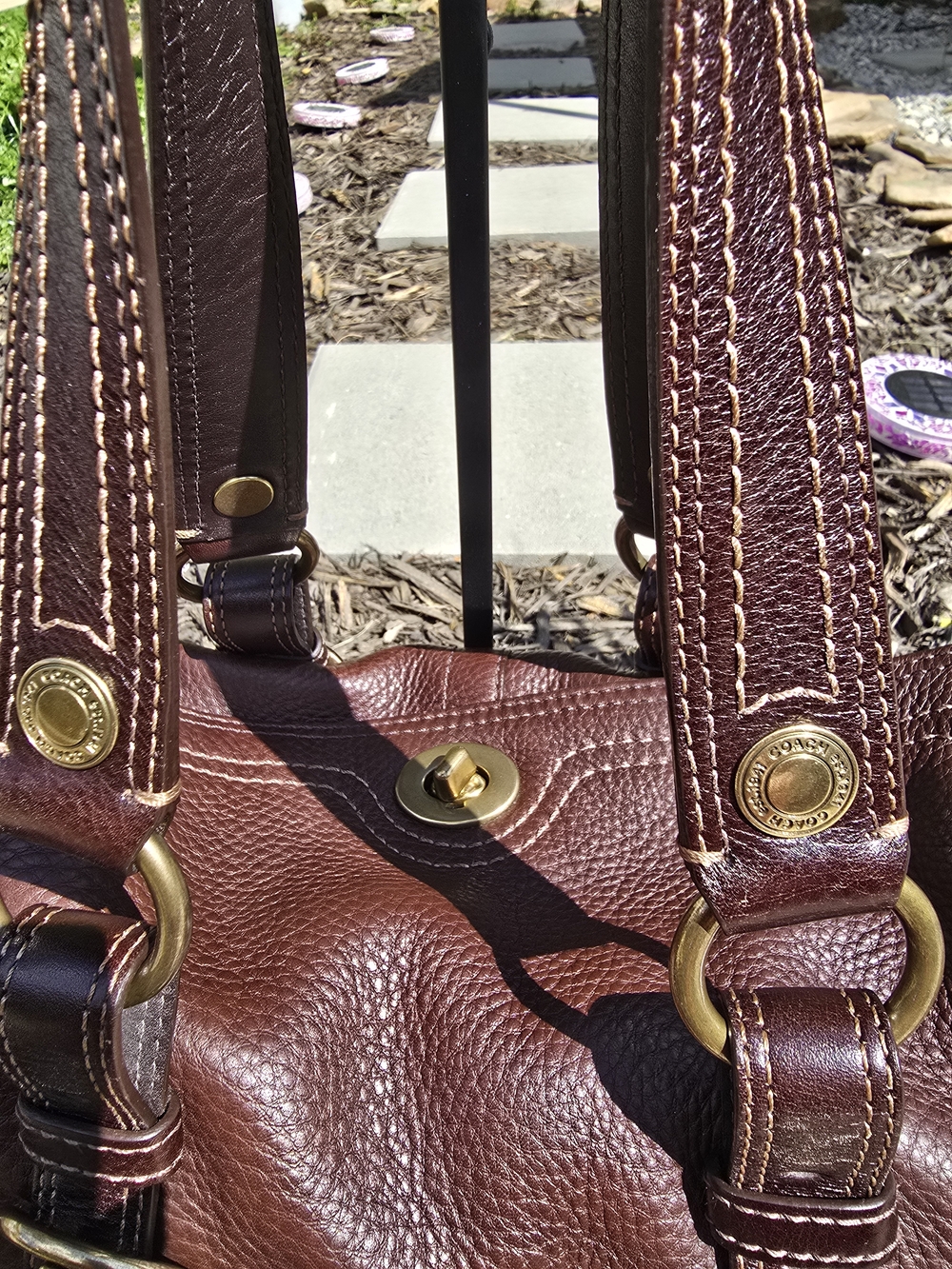Coach Chelsea Brown Pebbled Leather Shoulder Bag with Brass Hardware - Picture 6 of 13